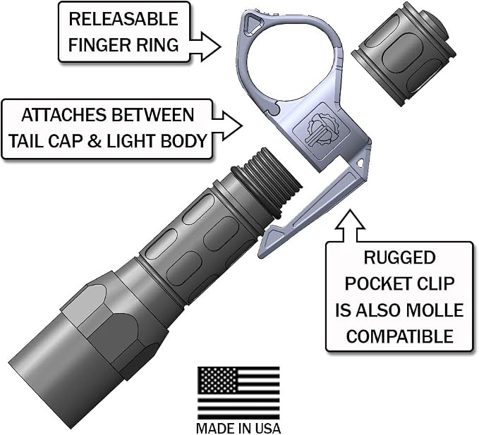 Thyrm Switchback Large 2.0 Flashlight Ring, Pocket Clip for 1-Inch Light | For 1-Inch Tactical Light, Finger Retention Ring Loop, Made in USA, Compatible with SureFire G2X-Size, Modlite Handheld Light - Image 5