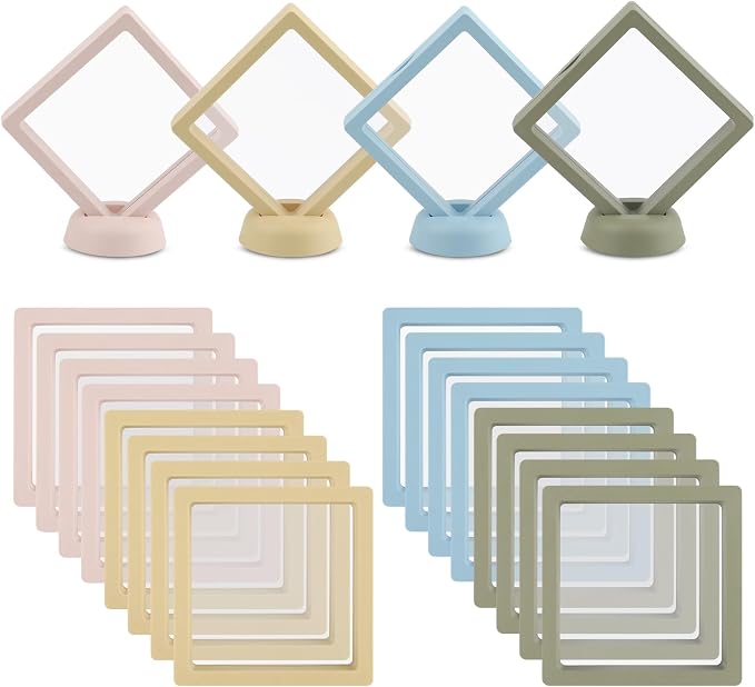 20 Pcs Floating Frame Case with Stands, 3.5X 3.5 x 0.8 inch, Challenge Coin Display,Transparent PE Jewelry Storage Box, Floating Display Holder Stands for Antique Challenge Coins, Medallion(4 Color) by Unknown