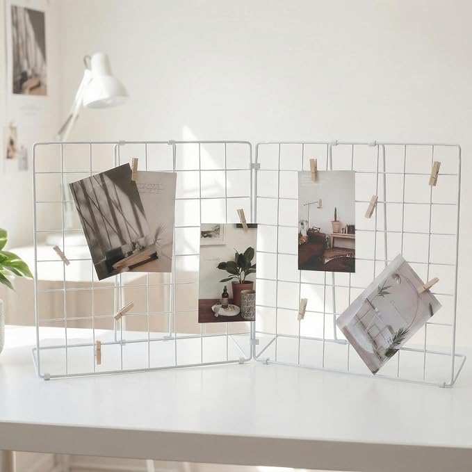 Double-Sided Foldable Desktop Photo Display Board White | 20 Wooden Clips, Photo Display Organizer, Accessory & Handcraft Display, Photo Display Board, For Home Office by Unknown