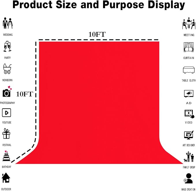 Red Photography Backdrop for Photoshoot, Fabric 10x10ft | Polyester Studio Photo Backgrounds, Non Reflective, Easy to Hang, for Portrait Shoot, Product, Party Decor, Video Creation - Image 3