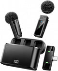 Wireless Lavalier Microphone for iPhone/Samsung/Android, 2 Mics, USB-C Port | 2 Clip-On Mics with Noise Reduction, 34h Using Time with Charging Case, 48kHz Audio 66ft Range for Video Recording USB C by Ntaanoo
