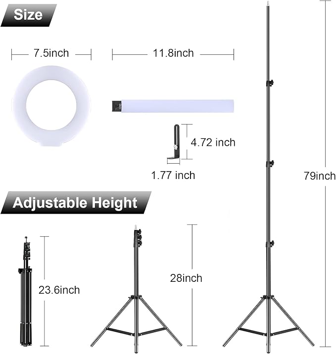GVM Ring Light Kit with Tripod, 90W LED Circle Light with Detachable Light Bars Adjustable 3200K~5600K CRI 97+ Dimmable Bicolor LED Video Light for YouTube/Makeup/Vlogs/Live Streaming - Image 7