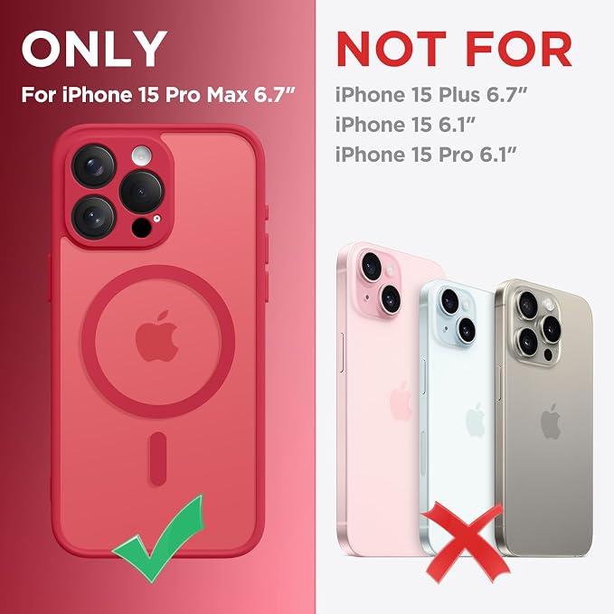 CAPRARO for iPhone 15 Pro Max Case, Compatible with MagSafe Red | Upgraded [Full Camera Protection] Shockproof Protective Slim Translucent Matte Magnetic Phone Case 6.7'', Red - Image 2