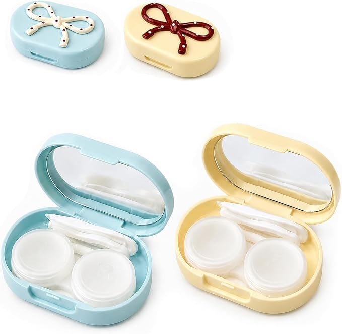 Cute Bow Contact Lens Case, Portable Travel Contact Lens Holder with Mirror, Aesthetic Bow Tie Contact Lenses Kit for Daily & Travel Use (#Style A) by XHLIZHU