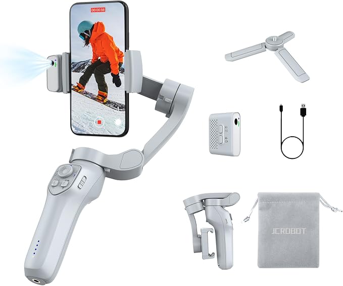 3-Axis Phone Gimbal with Magnetic AI Active Tracker,Gimbal Stabilizer for Smartphone with Fill Light,Phone Stabilizer for Video Recording,Gimbal for Android&iPhone,TikTok YouTube Vlogging Kit by JCROBOT