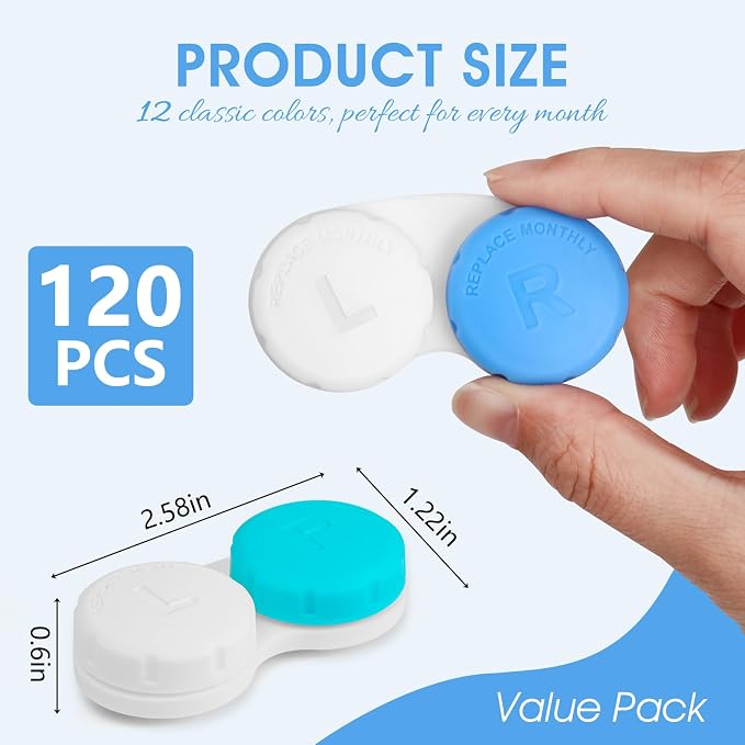 120 Pack Colorful Contact Lens Cases Bulk, Cute Leak-Proof Storage Box with 12 Assorted Colors, Durable Portable Travel Kit for Home and Office Use - Image 2