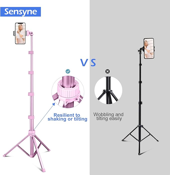 Sensyne 62" Phone Tripod & Selfie Stick, Extendable Cell Phone Tripod Stand with Wireless Remote and Phone Holder, Compatible with iPhone Android Phone, Camera - Image 5