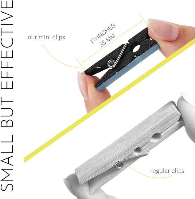 20 Pack Mini Self Adhesive Clips for Pictures - Black Wood Clip Photo Holders for Wall, Poster Hanger, Photo Cards Hanging Display Board & Picture Boards, Artwork Photos Holders Card Room Decor - Image 3