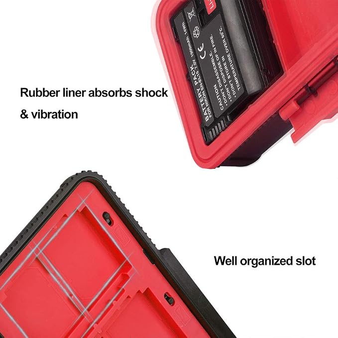 LENSGO Camera Battery Memory Card Case, Memory Card Hard Protector Case Water-Resistant Anti-Shock Storage Box for 3 Camera Batteries 3 XQD or 3 CF Cards 6 SD Cards (Red) - Image 4