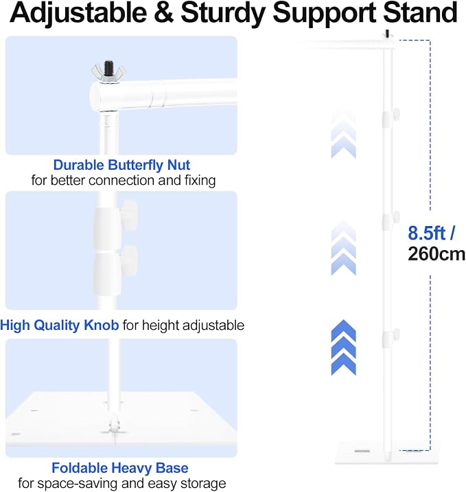 EMART Backdrop Stand 8.5x10ft Adjustable Photo Background Support Poles | White back drop stand with Heavy Duty Flat Base, Photo Metal Steel Pipe and Drape Frame Kit for Parties Birthday Wedding - Image 4