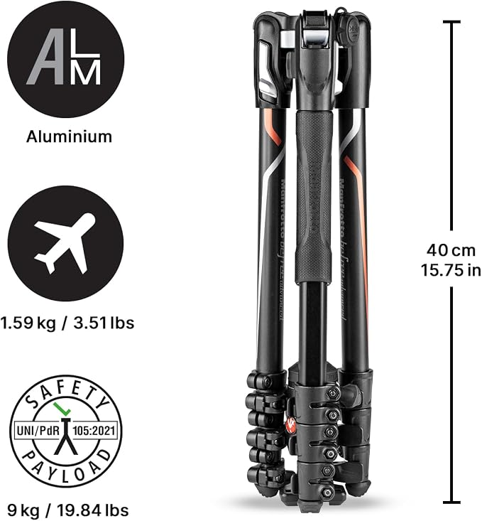 Manfrotto Befree Advanced Camera Tripod Kit Compatible with Sony Alpha7 and Alpha9 Cameras, Tripod Travel Kit with Ball Head and Lever Closure, Aluminium Tripod for Camera Accessories, DSLR,Mirrorless - Image 3