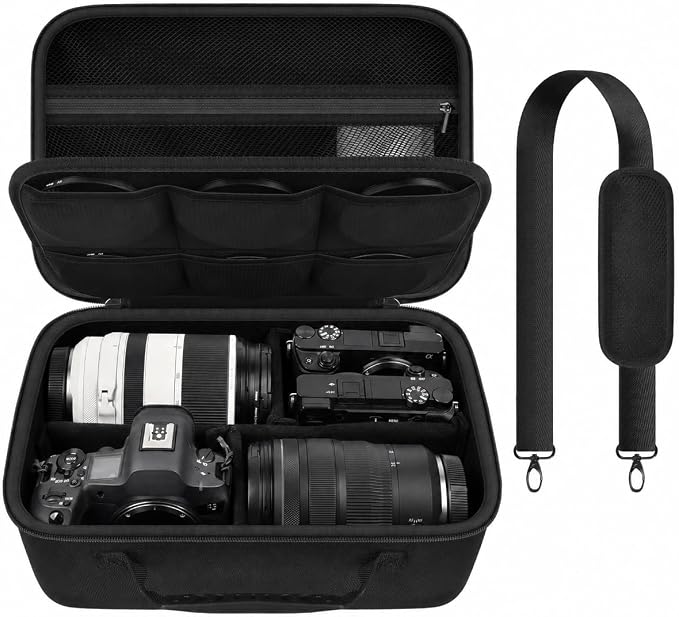 Camera Case for Canon/for Sony/for Nikon DSLR SLR Cameras, Large Capacity | T7/R50/R6 Mark II/R100,Alpha 7 IV/ZV-E10/A6400/A6700/A6100,D7500,Lens/ Battery/Tripod Bag, Shoulder Strap, Box Only, JetBlack by Casmilee