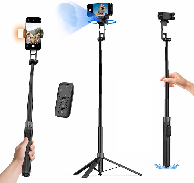 2026 Upgrade Auto Face Tracking Selfie Stick Tripod for iPhone with Light 360 °that Follows Your Movement 70.9" Phone Tripod Stand with Remote for Content Creator Vlog Live Stream Video Recording by HMDMDN
