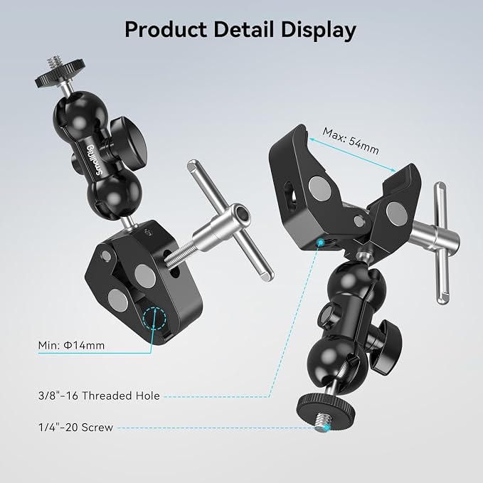SMALLRIG Camera Mount Kit, Ball Head Magic Arm With Clamp, Super Clamp With Non-Slip Threads for GoPro, Webcam, Camera, Phone, Monitor and Light - Image 5
