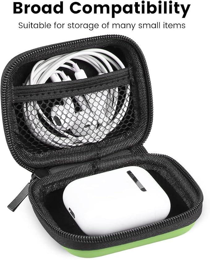 Earphone case, RISETECH Earbud Carrying Case Holder Hard EVA Headphone Small Zipper Pouch Compatible with Flash Drive, USB Charging Cable, SD Memory Card, AirPods, Sony Wired Earbuds with Clip -Green - Image 3