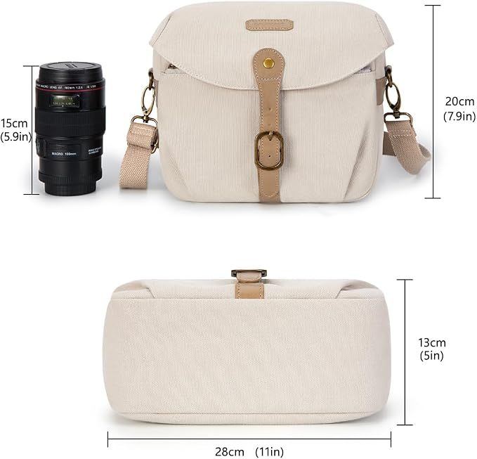BAGSMART Canvas Crossbody Camera Bag with Rain Cover Women Men, Ivory White | SLR DSLR Camera Case, Compact Camera Shoulder Bag - Image 5