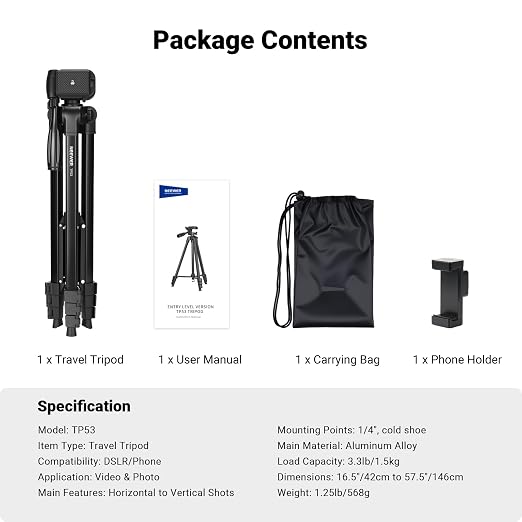 NEEWER Entry Level Version Tripod for Cell Phone & Camera, Metal Lightweight Portable Travel Stand with Cold Shoe Cellphone Holder Mount Compatible with iPhone for Video Recording Filming, TP53 - Image 9