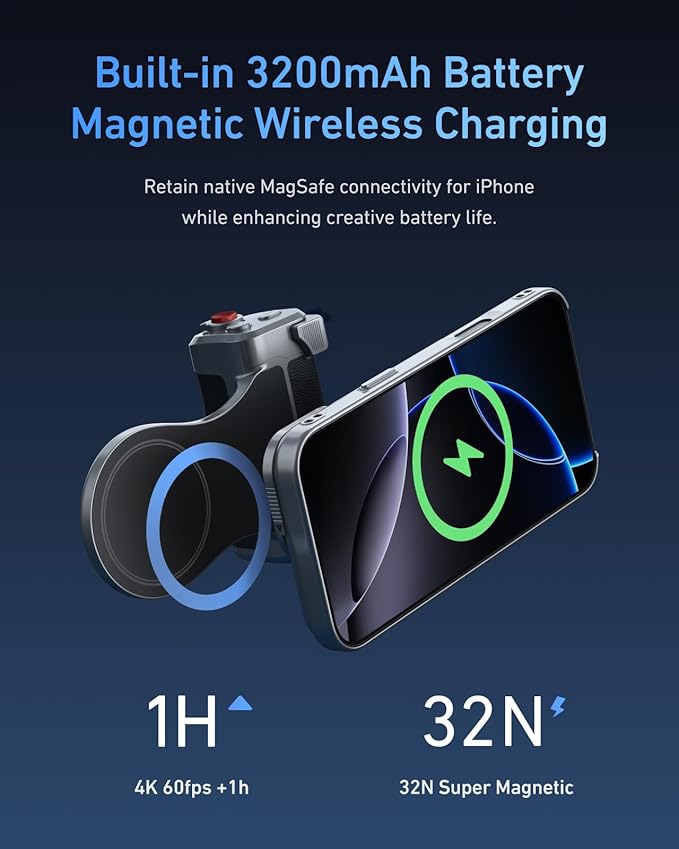TELESIN Zoom Master Grip Universal for iPhone/MagSafe Wireless Charging | Magnetic Phone Camera Grips Kit Built-in 3200mAh Battery - DSLR Style Handle Holder -【Graphene Case Only For iPhone 17 Pro】 - Image 5