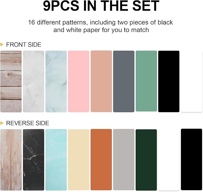 Meking 9Pcs 16Patterns Product Photography Backdrops,Photo Backdrop Board | Double Sided Tabletop Photo Background for Food/Makeup/Jewelry etc(16.5X11inch) - Image 6