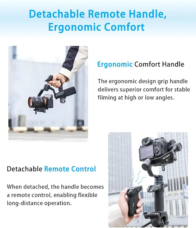 FeiyuTech SCORP Mini 3 Pro [Kit] AI Tracking Camera Stabilizer with Bag+Fill Light+Extension Pole, Detachable Remote Handle, 4.4lbs Payload All in One Gimbal Stabilizer for Camera & Smartphone - Image 3