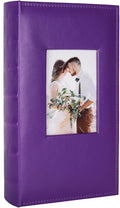 RECUTMS 6x4 Premium Leather Photo Album with 300 Pockets, Purple | Black Inner Page, Horizontal Pockets, Small Album for Family, Birthday Christmas Anniversary Picture Book, DIY Cover Window by RECUTMS