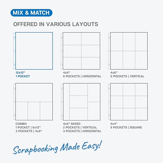 Dunwell 12x12 Scrapbook Refill Pages, 10 Pack for 3-Ring Binders | 10-pack 12x12 scrapbook refill pages fit standard 3-ring scrapbook binders for photos, layouts, and keepsakes. - Image 8