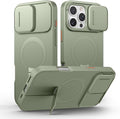 SURITCH for iPhone 16 Pro Max Case with Magnetic Camera Slide Cover and Adjustable Kickstand, Compatible with MagSafe, Shockproof Bumper Case Slim Protective Cover 6.9 Inch, Green by SURITCH