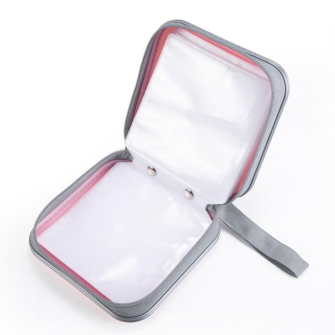 LIOVODE DVD Case, 48 Capacity Hard Plastic CD Case Holder for Car | DVD Storage, Hand Strap, Zipper Closure, Scratch-Resistant Sleeves, CD Storage for Music Blu-Ray Game Disc for Travel Office - Image 4