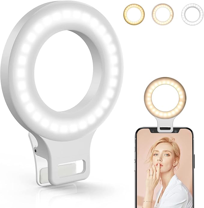 Clip on Ring Light, Kimwood Rechargeable 60 LED Selfie Ring Light for Phone, Laptop, Tablet (3 Models, 5 Level Brightness) by Kimwood