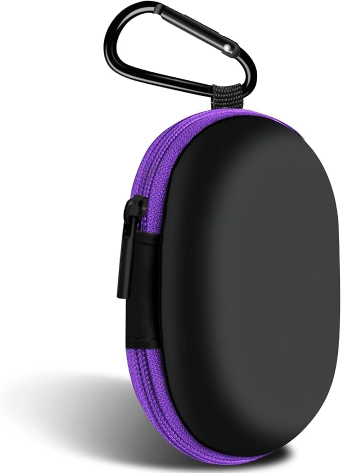 Oval Earbud Case Portable EVA Carrying Case Storage Bag Cell Phone Accessories Organizer with Carabiner for Earphone, Earbud, Earpieces, SD Memory Card, Camera Chips, Purple by Woyinger