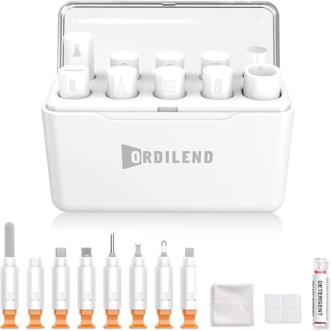 iPhone Cleaning Kit for Charging Port, Cleaner Kit for AirPod Phone, White | Multi-Tool, iPhone Cleaner, Repair Lightning Cable USB C Speaker Charger iPad Connector, Compact Portable, with Storage Case by Ordilend