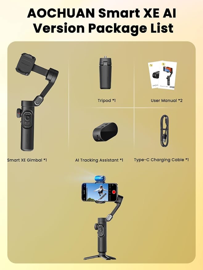 AOCHUAN XE AI Gimbal Stabilizer for Smartphone, No App AI Tracking | 3-axis foldable phone gimbal for iPhone, gesture control, 360° inception, AI tracking for TikTok, YouTube and vlogging - Image 7