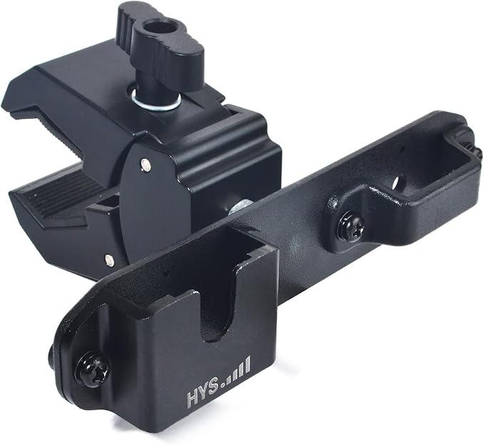 HYS Radio & Speaker Mic Clamp Mount Holder - Quick Release for Uniden BC906W Wireless CB Microphone and Speaker, Marine Radio, Walkie Talkie, Police Scanner w/ Belt Clip & Knob Holder Base by HYS