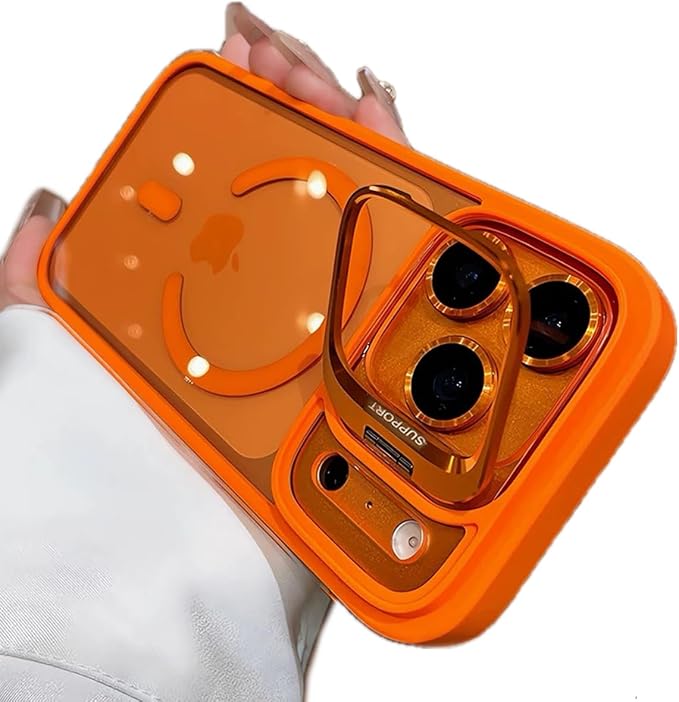 for iPhone 17 Pro Max Magnetic Case with Kickstand, [Compatible with MagSafe] Built in Stash Stand Clear Shockproof Soft Cover Camera Lens Protection Case for iPhone 17 Pro Max 6.9", Orange by Unknown
