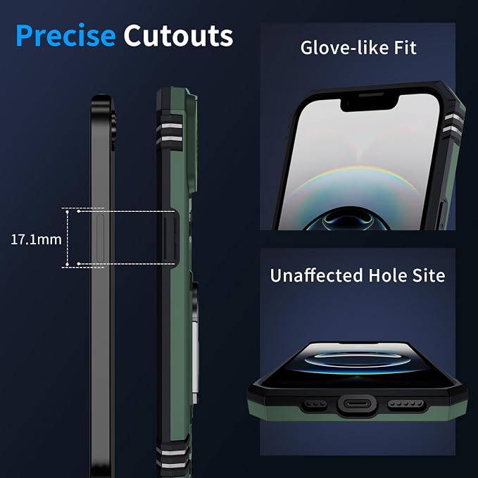 for iPhone 17e Case & iPhone 16e Case with 2X HD Screen Protector & Slide Camera Cover & Rotated Ring Kickstand, Rugged Heavy Duty Protective Phone Case for iPhone 17e/16e 6.1", Pine Green - Image 7