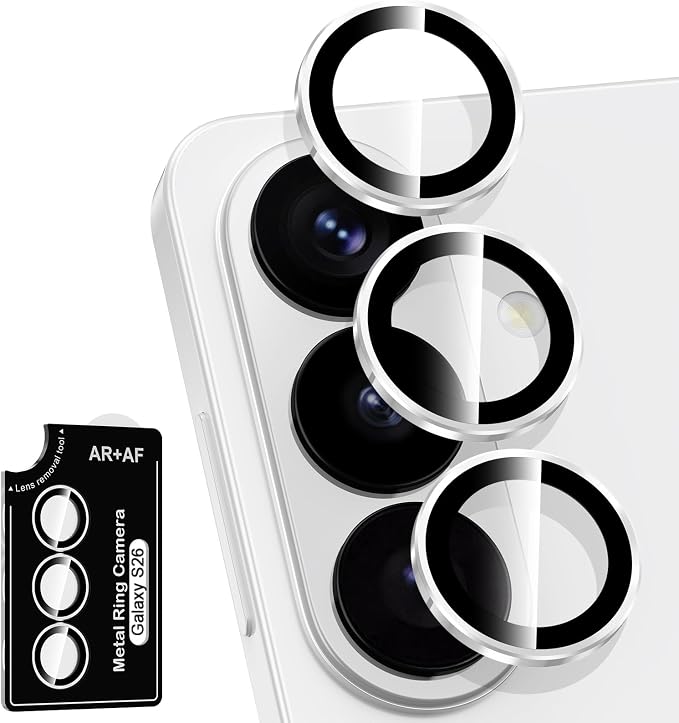 for Samsung Galaxy S26 Camera Lens Protector, Individual Metal Ring Tempered Glass Lens Cover, [Strong Adsorption] Scratch Resistant Ultra-Thin HD Clear Lens Cover, 1 Set-Titanium Silver Ring by Btscase