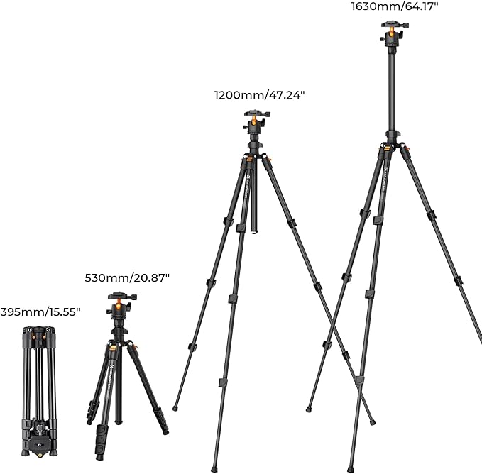 K&F Concept 64 inch/163cm Lightweight Aluminum Travel Camera Tripod | Compact and Portable, 360° Ball Head, Load Capacity 17.6lbs, DSLR Photography and Smartphone Live Streaming Vlog O234A1+BH-36 - Image 6