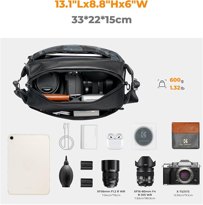 K&F CONCEPT 2 in 1 Camera Sling Bag, Everyday Shoulder Bag | Multifunction Photography Compact Crossbody DSLR Portable Bag, Compatible for Canon/Nikon/Sony, BS01 - Image 2