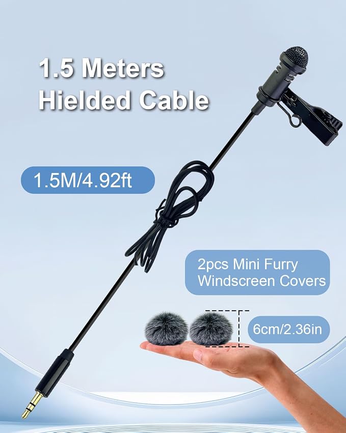 2-Pack Lavalier Microphone for DJI MIC 1/2 & Rode Wireless GO II | 3.5mm TRS Omnidirectional Lapel Mics with 1.5m Cable, Clear Sound Pickup, Ideal for Vlogging, Live Streaming, Interviews - Image 5