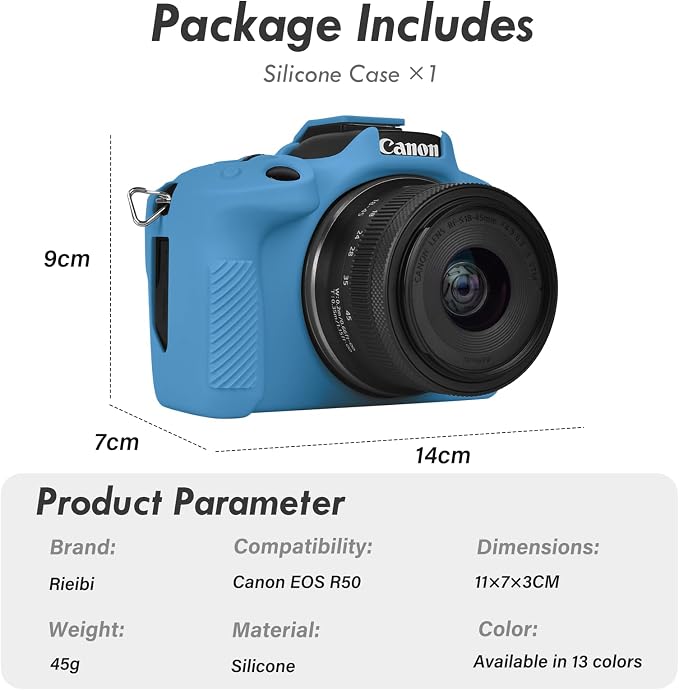 Rieibi EOSR50 EOS R50 Case, Soft Silicone Protective Case for Canon EOS R50 EOSR50 Vlogging Camera, Lightweight EOS R50 Camera Case Cover Grip Body Skin - Blue - Image 2