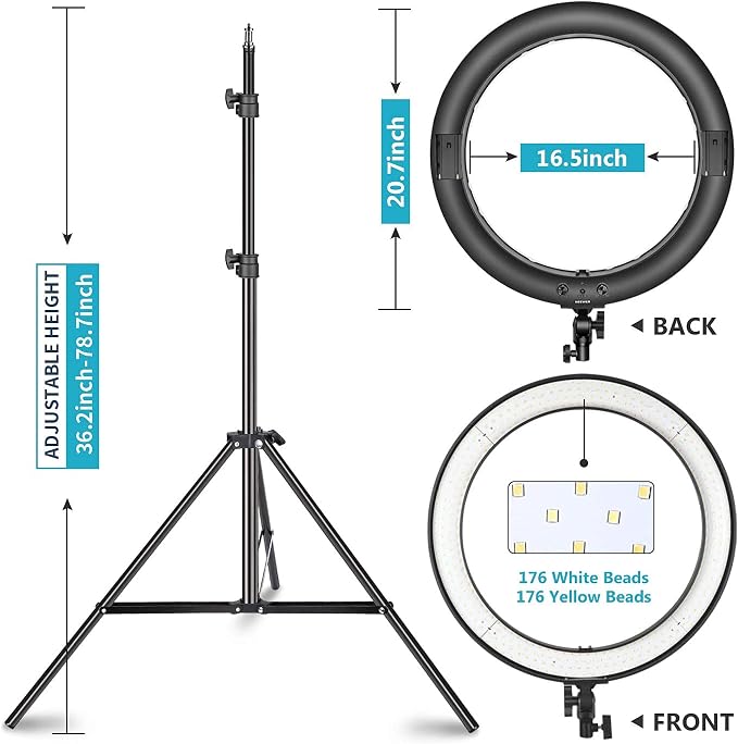NEEWER 20 inch LED Ring Light Kit with Tripod Stand and Phone Holder Compatible with iPhone, Ringlight for Makeup YouTube Video Recording Selfie Studio Streaming Makeup Barber Lash Salon Lighting - Image 2