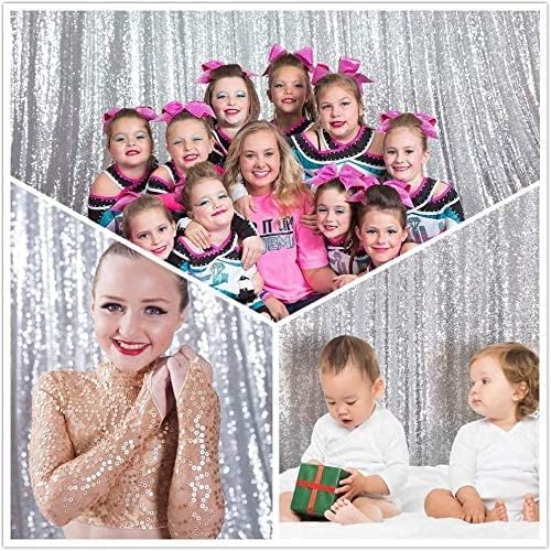 Poise3EHome Silver Backdrop,8FT x 10FT Silver Sequin Photography Backdrop Curtain for Party Decoration - Image 3