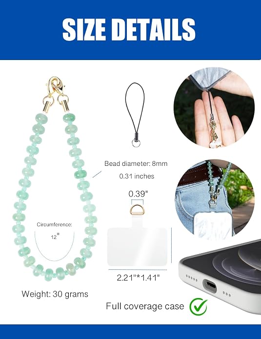CH.yishi Crystal Beaded Phone Charm Wrist Strap Camera Lanyard | Handmade Cell Phone Chain,with Tether Tab,Keychain Bag Wallet Natural Stone Charm,Headphone Gemstone Decor,Camera Wrist Strap - Image 3