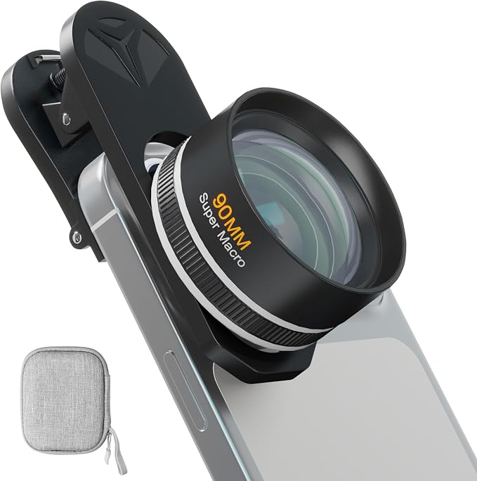 90mm Macro Lens for Smartphone, 10X Phone Lens for iPhone & Android | Clip-on Macro Lens Kit, F1.05 Aperture, 90mm Working Distance, 6-Element Glass, AR+AF Coating, Aluminum Housing by Unknown