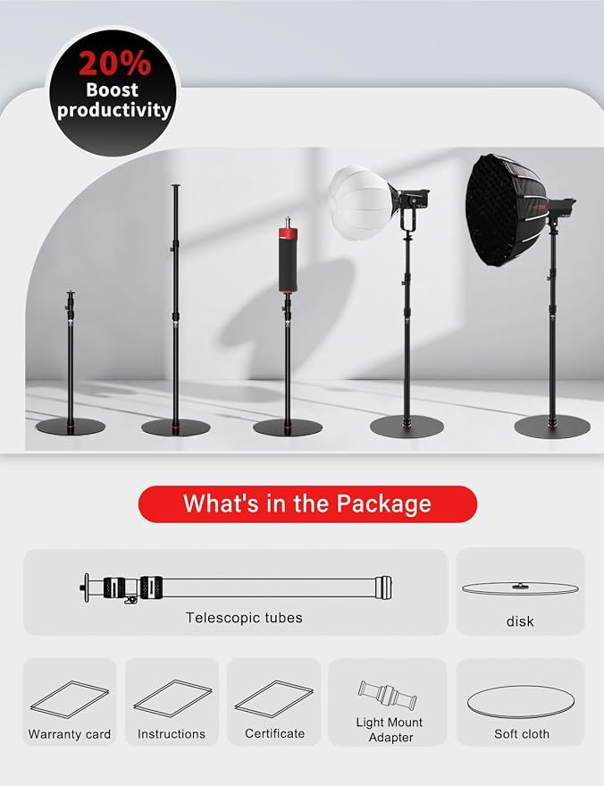 IFOOTAGE A400 Round Base Monopod Light Stand 79" 2 Pack | Aluminum Camera Floor Stand Tripod with 1/4" & 3/8" Screw Light Adapter for Camera Light Webcam Backdrop, Payload 22lb - Image 9