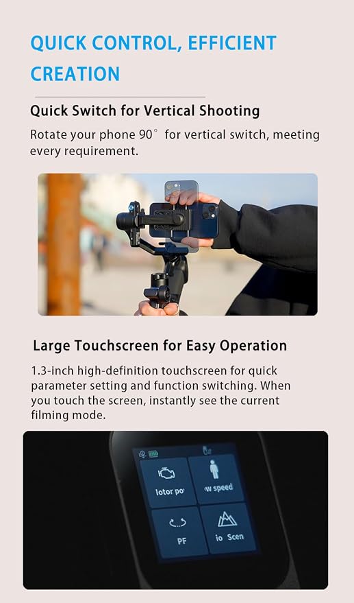 FeiyuTech SCORP Mini 3 Gimbal Stabilizer for Smartphone, Built-in AI Tracking Module & Cooling Fan, 2KG Payload 3-Axis Phone Gimbal with Integrated Grip Design, Gimbal Stabilizer for iPhone & Android - Image 4