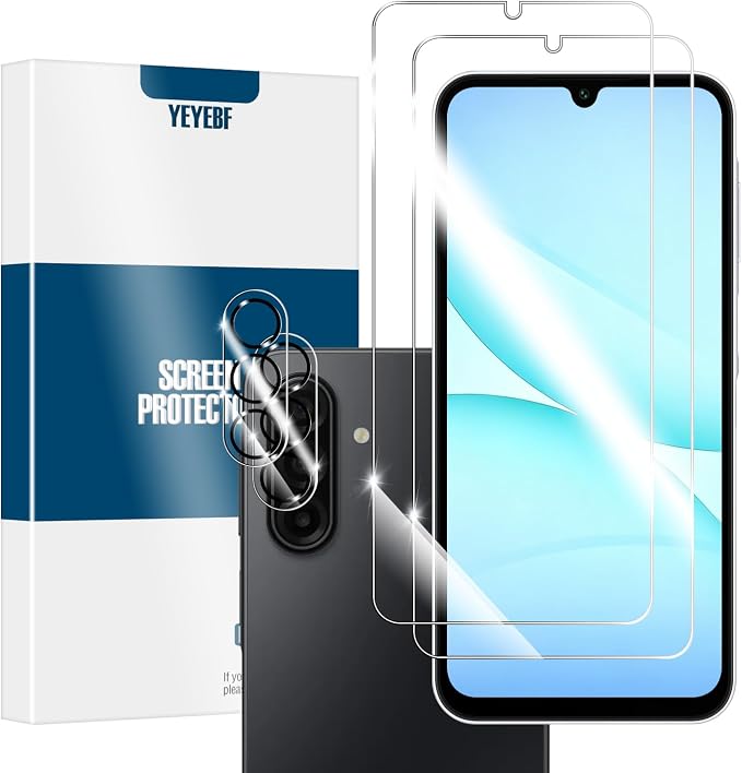 Galaxy A17 HD Clear Tempered Glass Screen Protector + Camera Lens Protectors, [2+2 Pack] [3D Glass] [Anti-Glare] [Bubble-Free] Screen Protector Glass For Samsung Galaxy A17 by YEYEBF