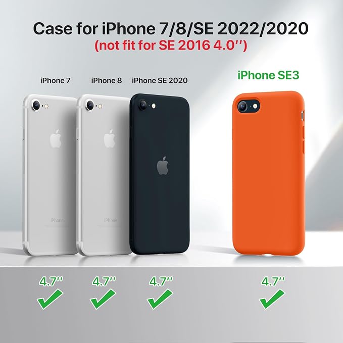 Miracase Silicone for iPhone SE 2022/SE 2020/7/8 Case,Amber Orange | Ultra Slim Cover with Screen Protector, Soft Microfiber Lining, Multi-Color Premium Silicone Shockproof Phone Case - Image 6
