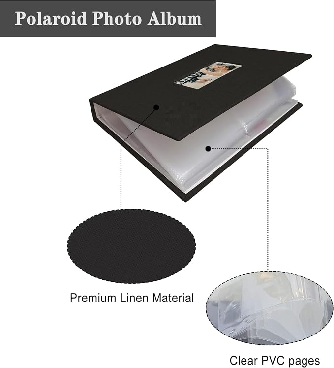 Fujifilm Photo Album, Mini Instant Film Photo Album, 208 Photos Pictures Book 2x3 Inch, Linen Hardcover Polaroid Book for Polaroid Instant Camera, Travel Family Anniversary Baby Vacations Black 1 Pack - Image 5