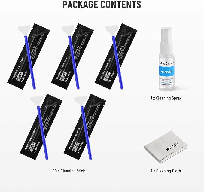 NEEWER 12 in 1 Camera Lens Cleaning Kit for DSLR Cameras, Electronics, Smartphones, Tablets, 10x Cleaning Swab for 24mm Full Frame Sensor + 1x Cleaner Spray + 1x Cloth, HM-46 - Image 9